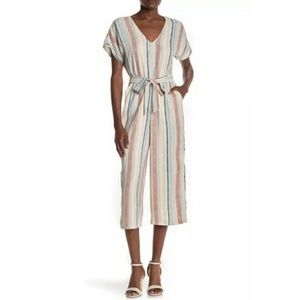 June & Hudson | Short sleeve stripe print tie front jumpsuit, Size M